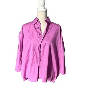 Eskandar purple cotton oversized button up shirt size 0 S M lilac pink lagenlook